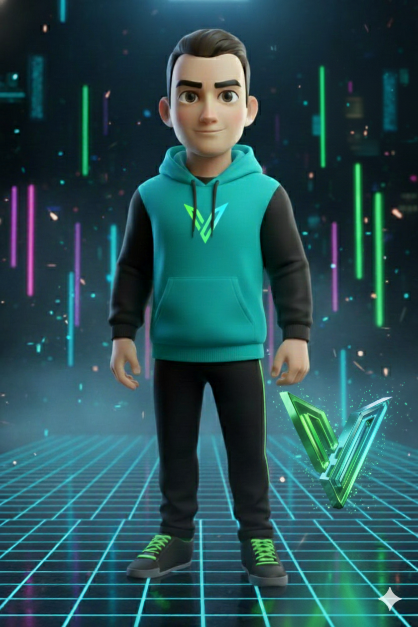 Mascote Luz no Caos - Personagem 3D com símbolo V